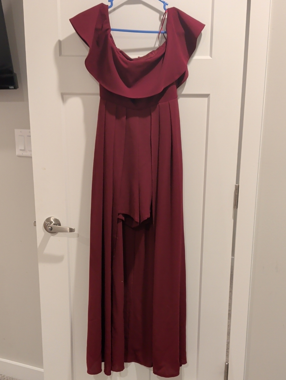 Altar'd State Wine Off-Shoulder High-Low Maxi Dress